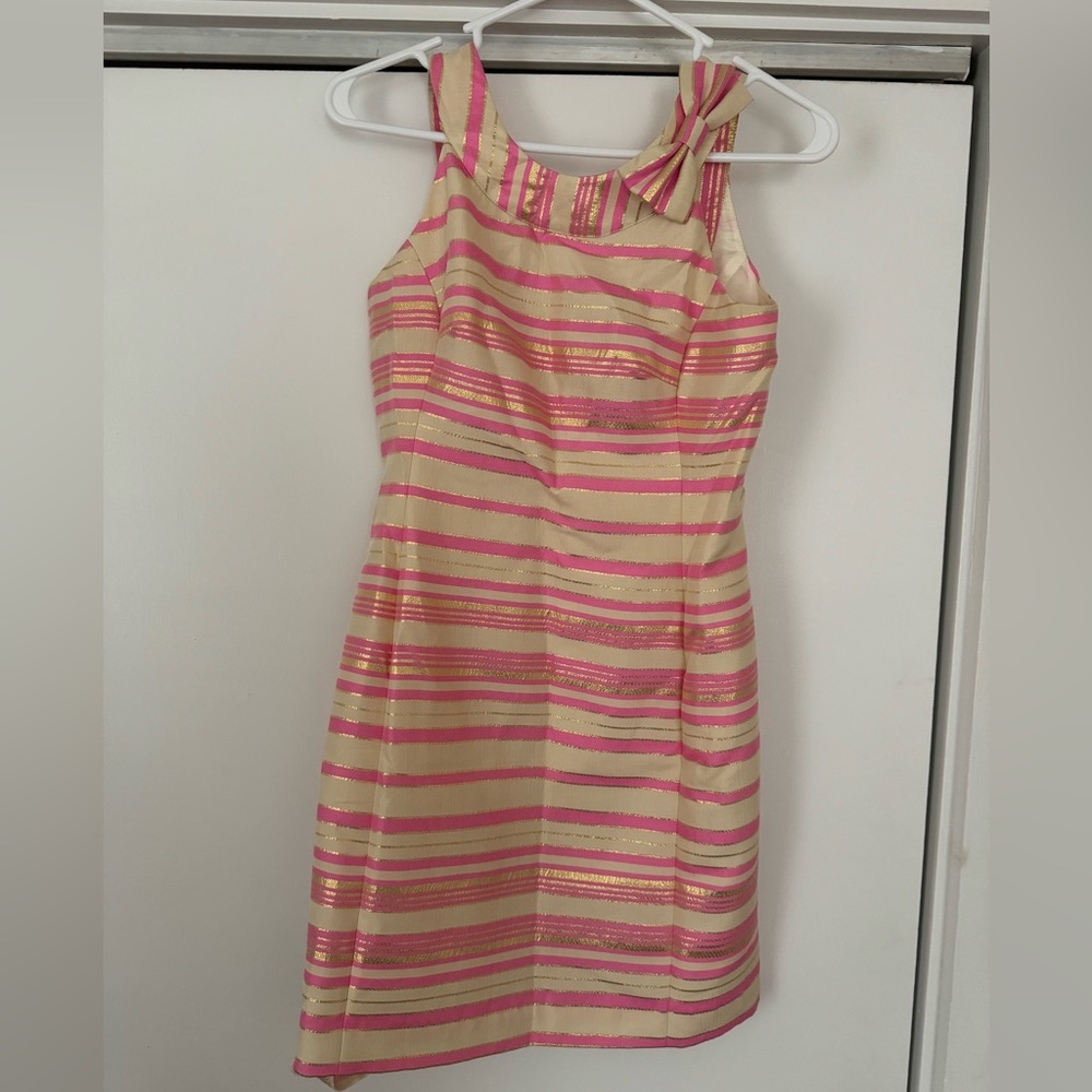Lilly Pulitzer Elias Dress Gold Metallic Stripe. Size 2